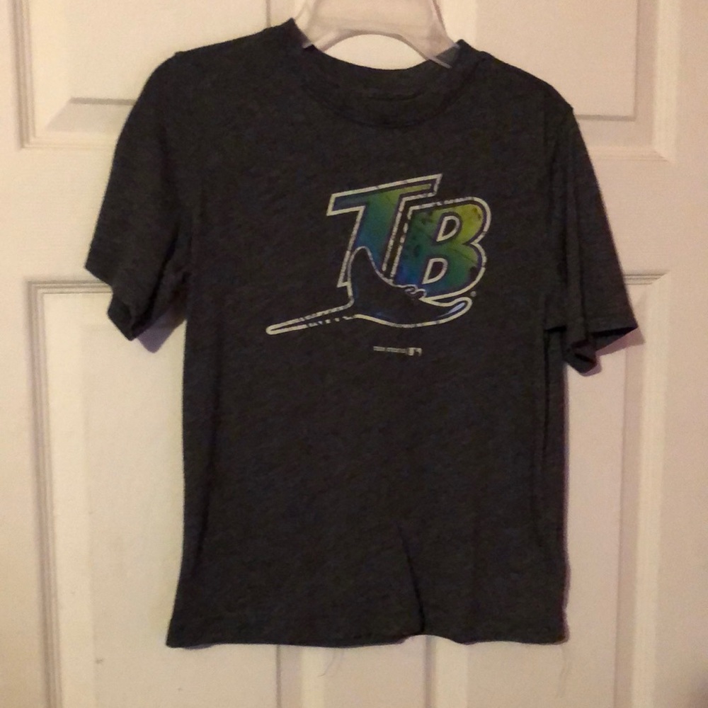 Tampa Bay Rays Gray Graphic Logo T-Shirt Boys Medium M 8/10 MLB Baseball